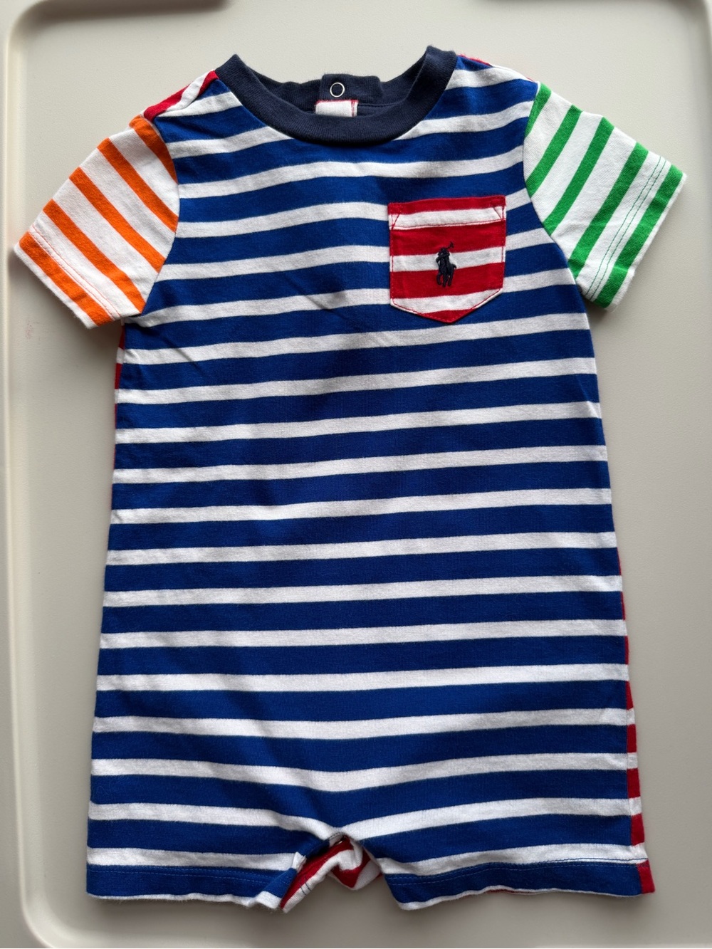 Ralph Lauren baby boy 9 months cotton striped jersey shortall